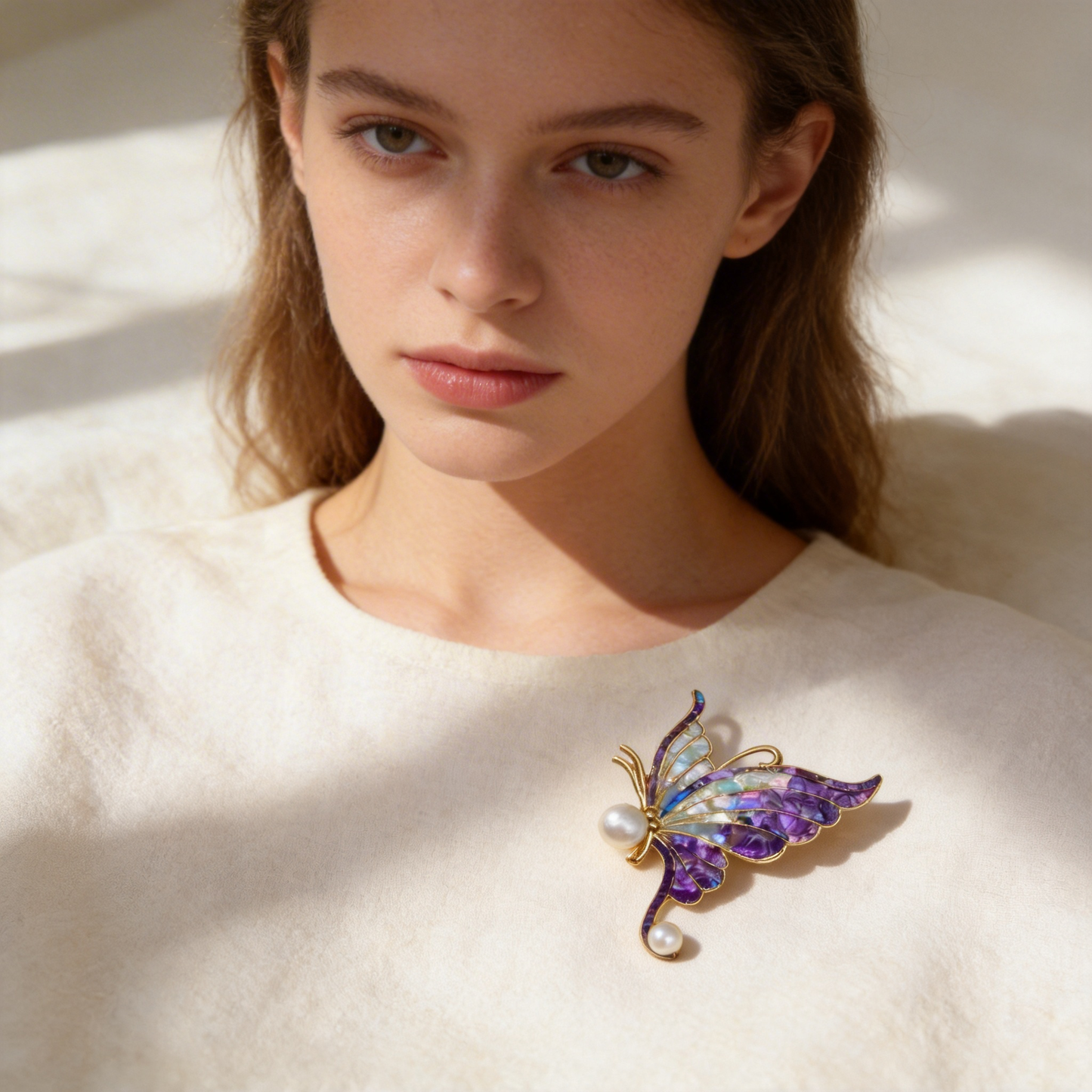 Blue Flying Butterfly - Handcrafted Mother-of-Pearl Brooch Pin by TapaCraft