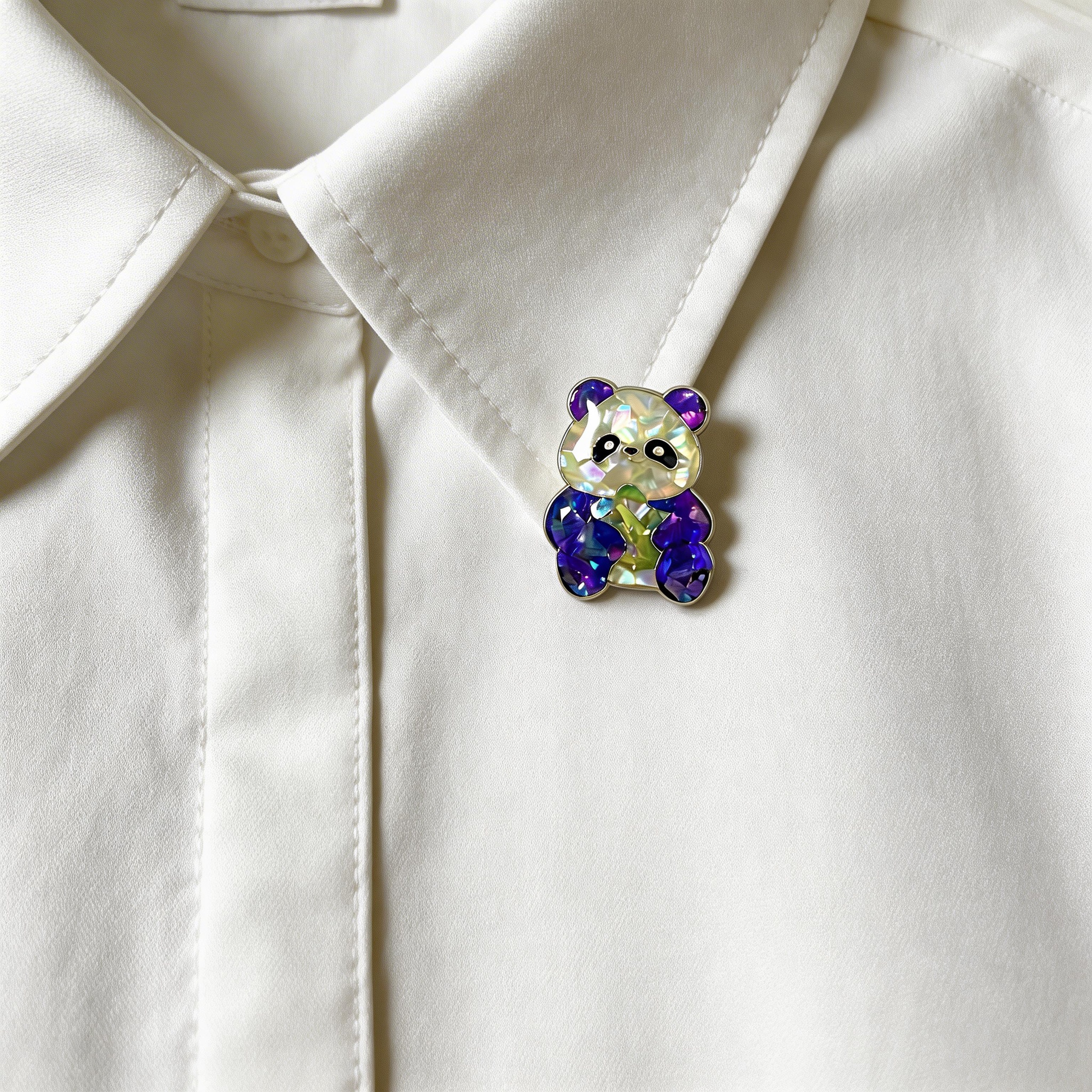 Classic Sitting Panda - Handcrafted Mother-of-Pearl Panda Lapel Pin by TapaCraft