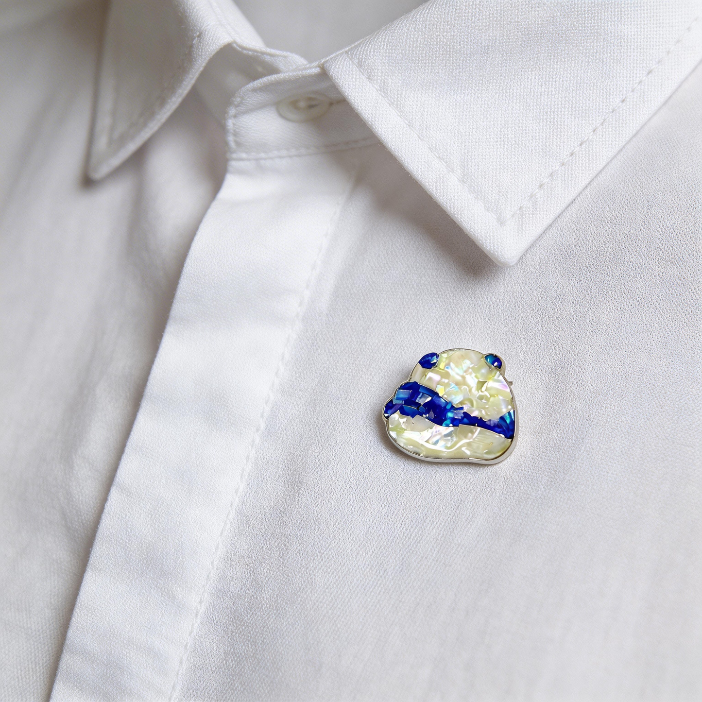 Heart-Face Lying Panda - Handcrafted Mother-of-Pearl Panda Lapel Pin by TapaCraft