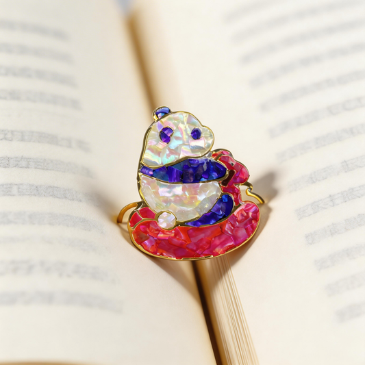 Rocker Panda - Mother-of-Pearl Bookmark - Handcrafted Mother-of-Pearl Bookmark by TapaCraft