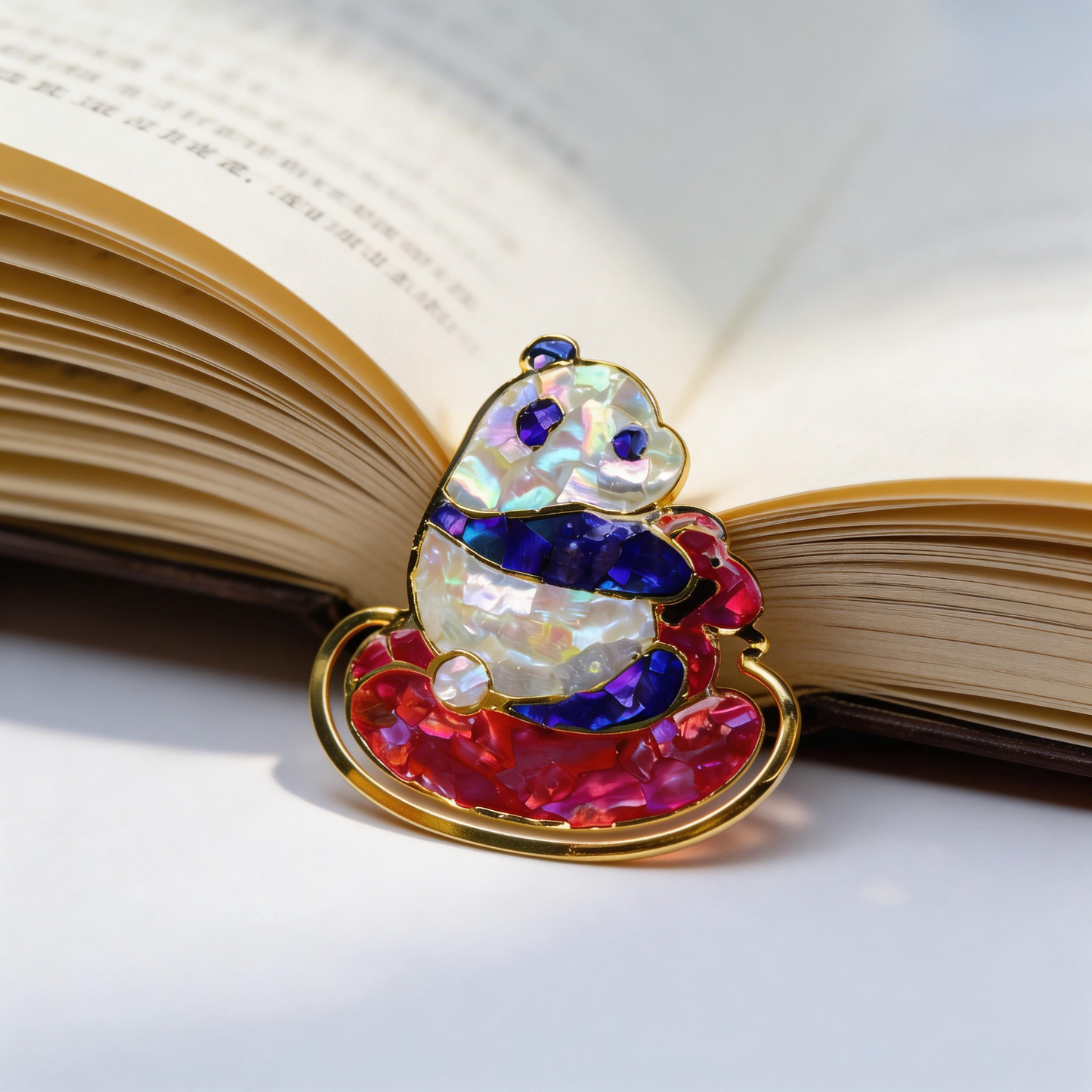 Rocker Panda - Mother-of-Pearl Bookmark - Handcrafted Mother-of-Pearl Bookmark by TapaCraft