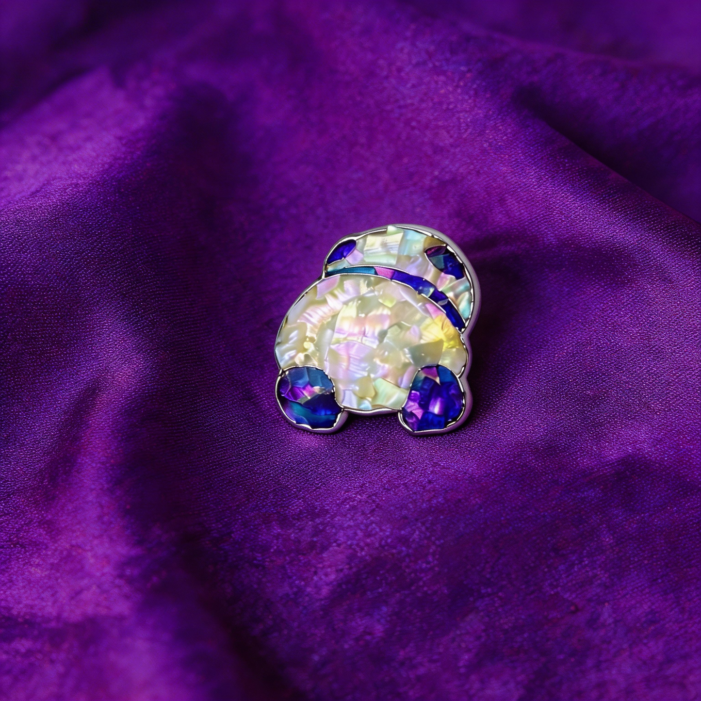 Round Lying Panda - Handcrafted Mother-of-Pearl Panda Lapel Pin by TapaCraft