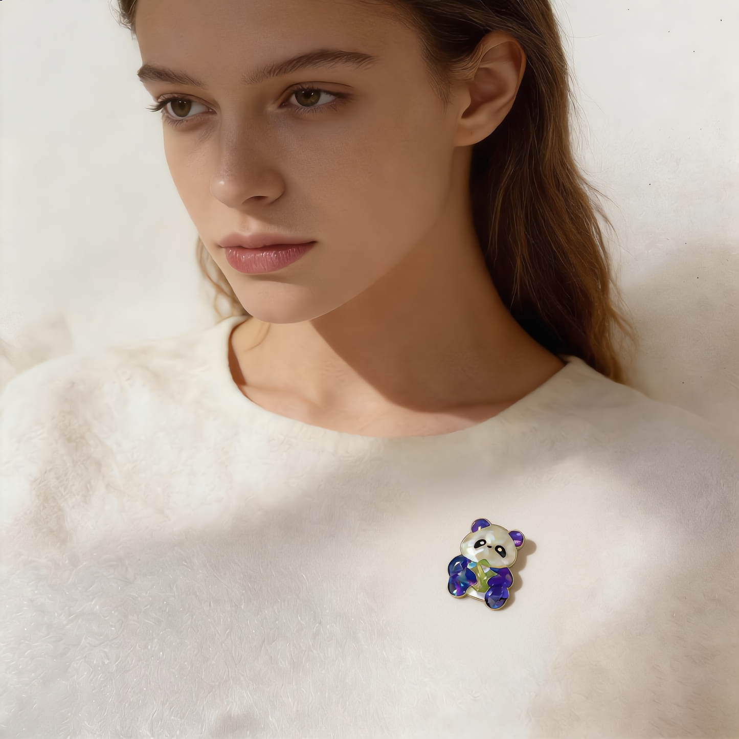 Classic Sitting Panda - Handcrafted Mother-of-Pearl Brooch by TapaCraft