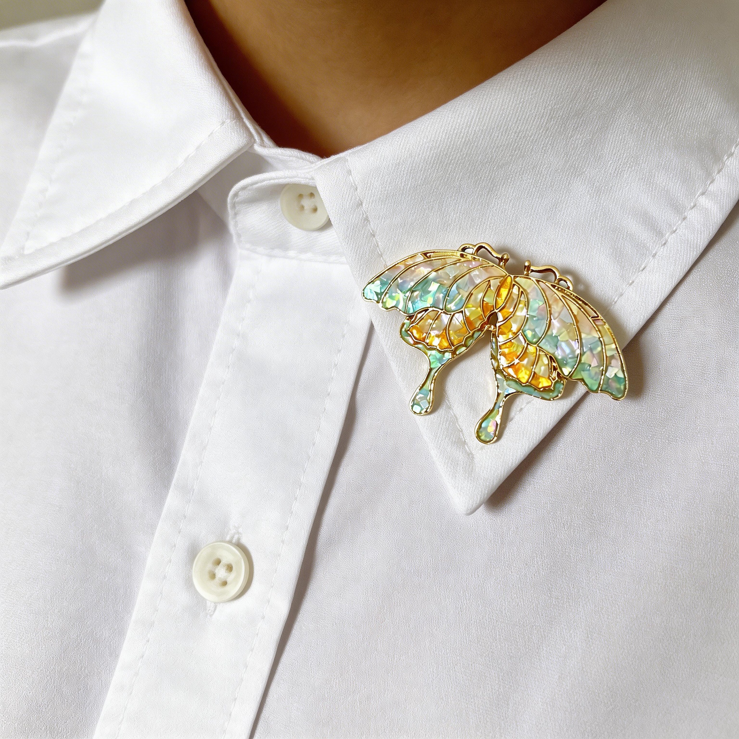 Butterfly Style B - Mother-of-Pearl Brooch Pin - Handcrafted Mother-of-Pearl Brooch by TapaCraft