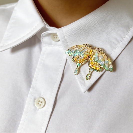 Butterfly Style B - Mother-of-Pearl Brooch Pin - Handcrafted Mother-of-Pearl Brooch by TapaCraft