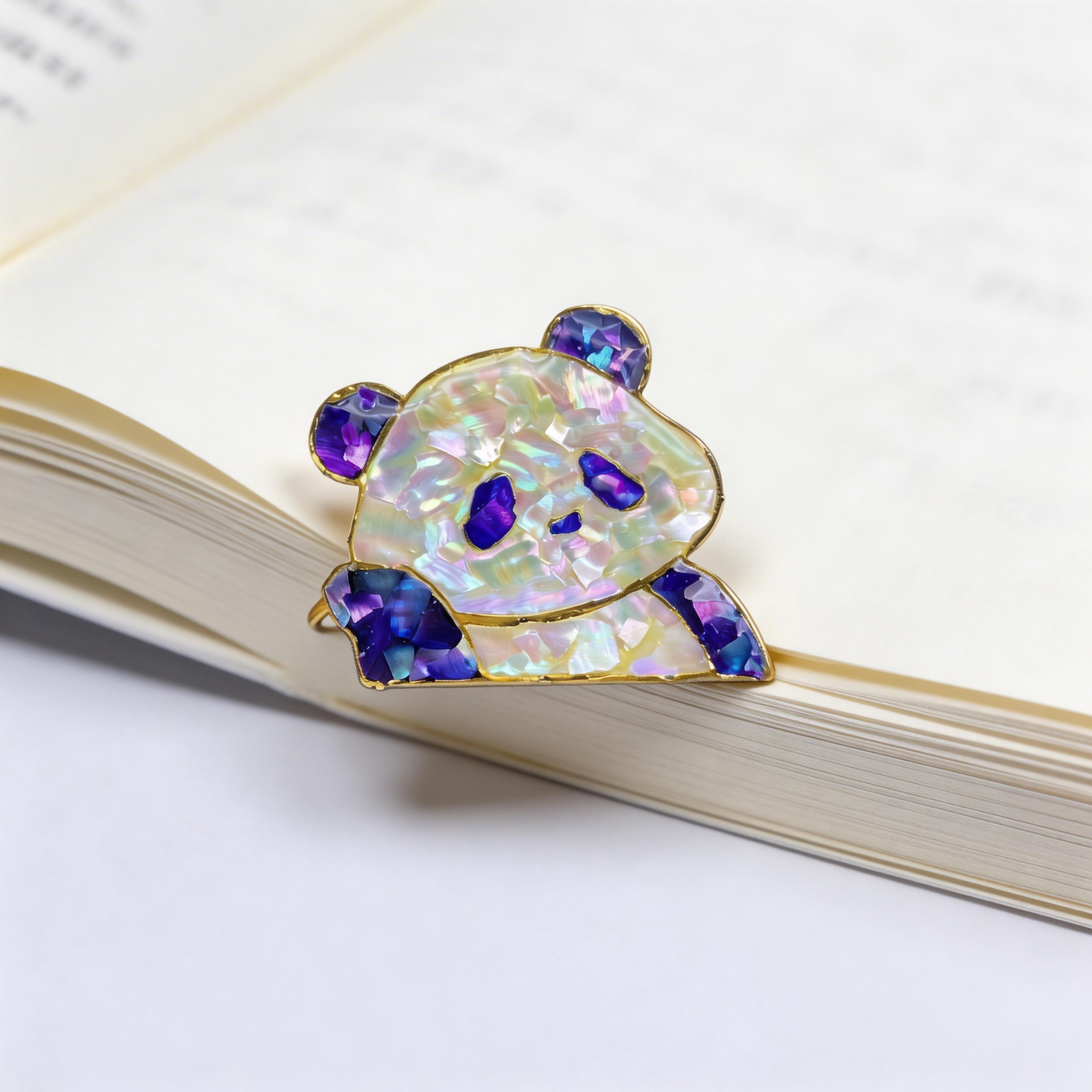 Thinking Panda - Mother-of-Pearl Bookmark - Handcrafted Mother-of-Pearl Bookmark by TapaCraft