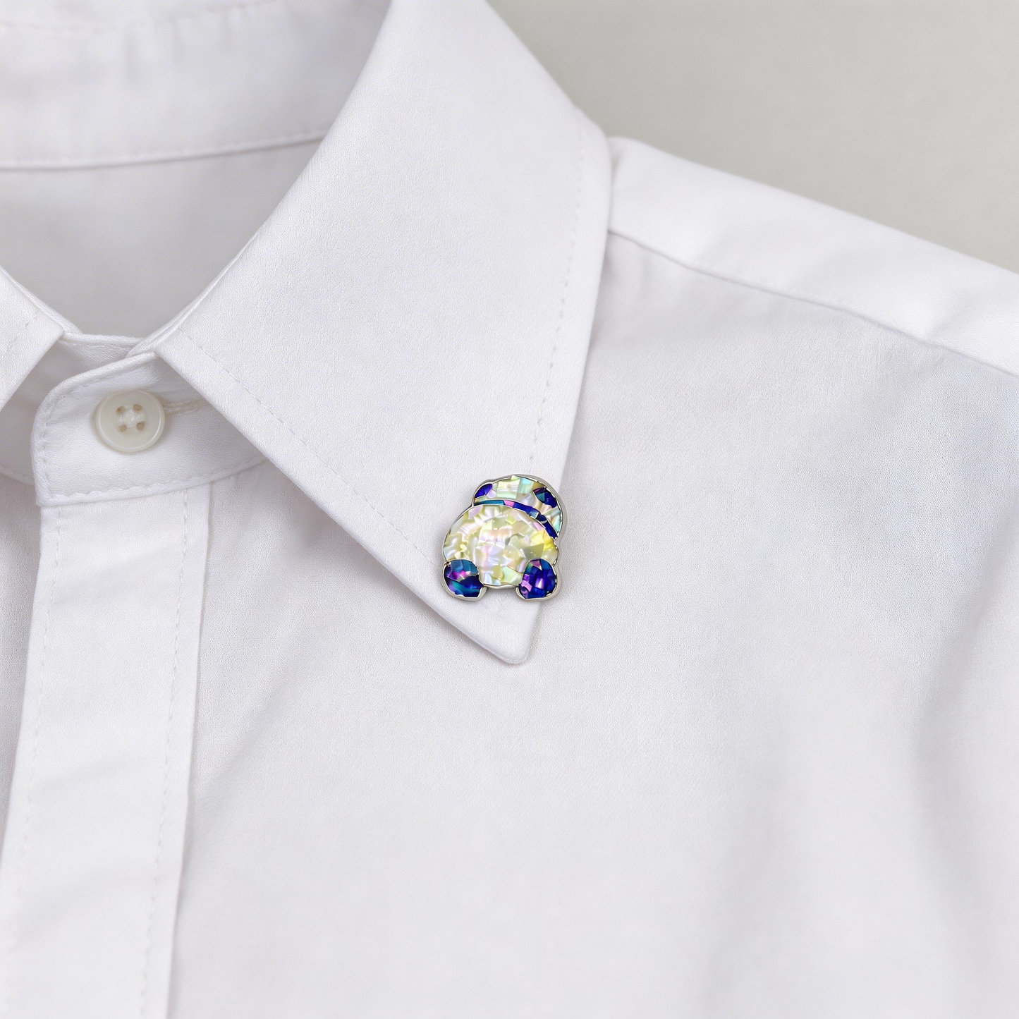 Round Lying Panda - Handcrafted Mother-of-Pearl Panda Lapel Pin by TapaCraft