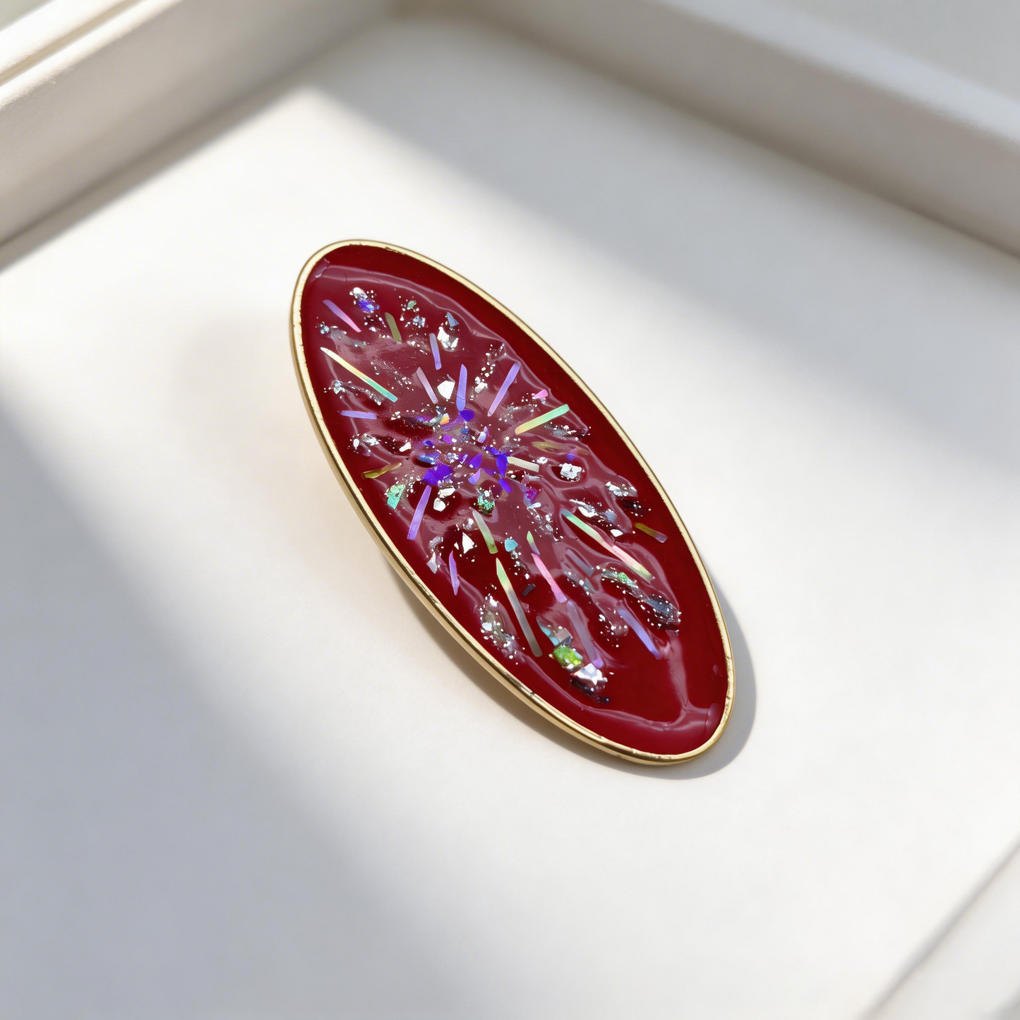 Fireworks Red - Mother-of-Pearl Hair Clip - Handcrafted Mother-of-Pearl Hair Clip by TapaCraft