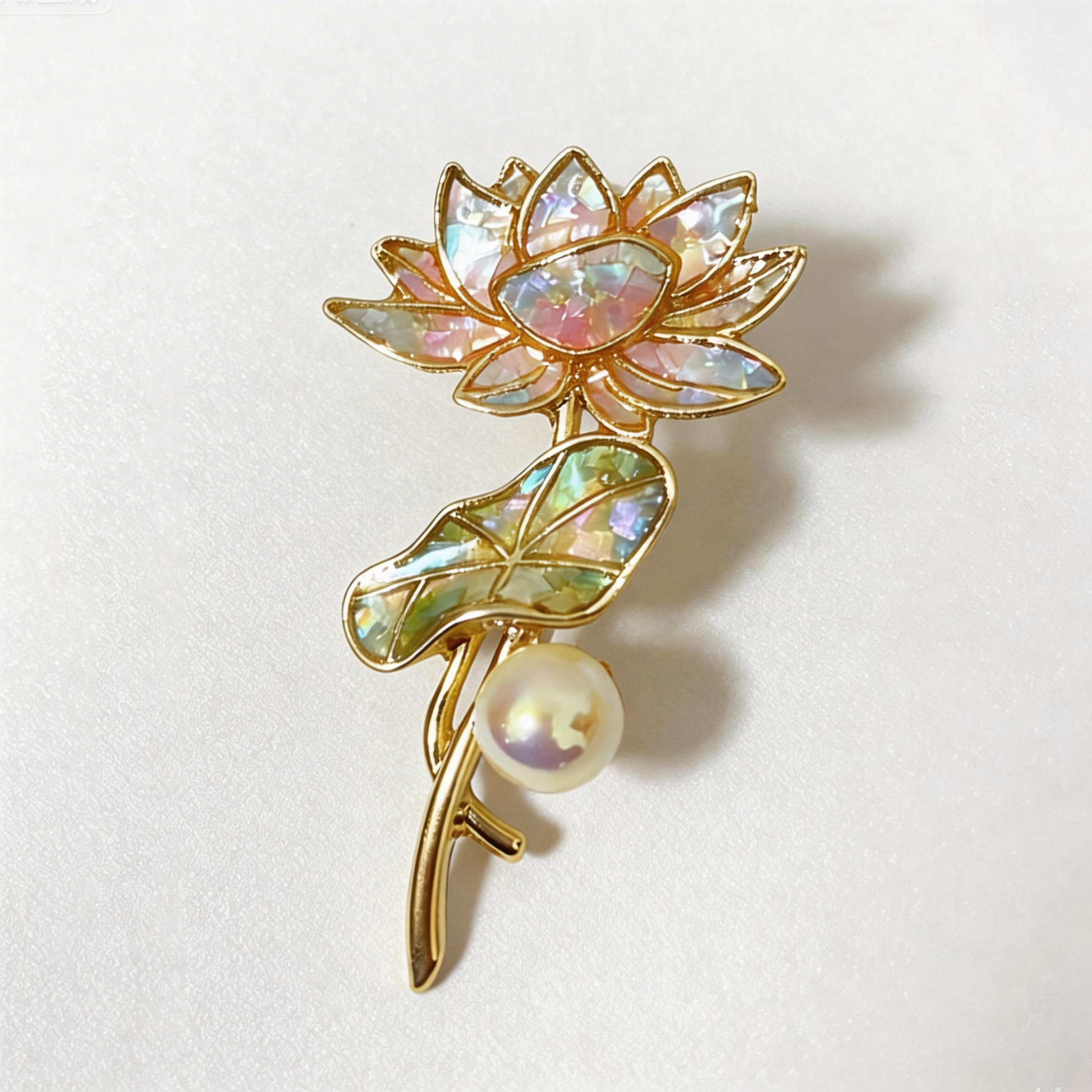 Lotus - Mother-of-Pearl Brooch Pin - Handcrafted Mother-of-Pearl Brooch by TapaCraft