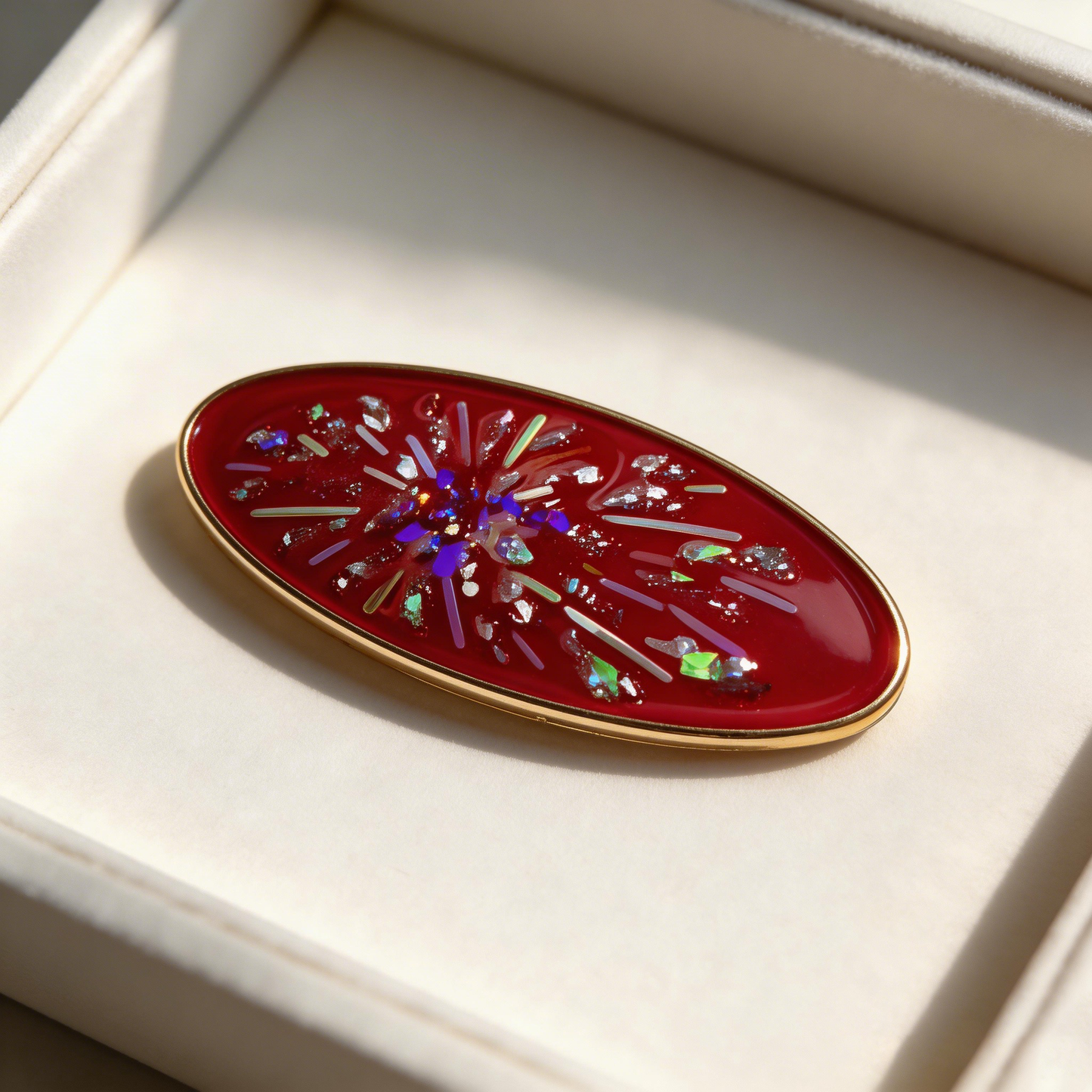 Fireworks Red - Mother-of-Pearl Hair Clip - Handcrafted Mother-of-Pearl Hair Clip by TapaCraft