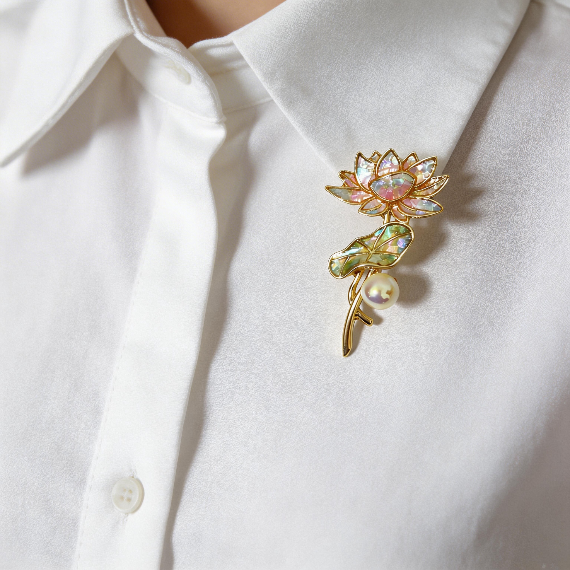 Lotus - Mother-of-Pearl Brooch Pin - Handcrafted Mother-of-Pearl Brooch by TapaCraft