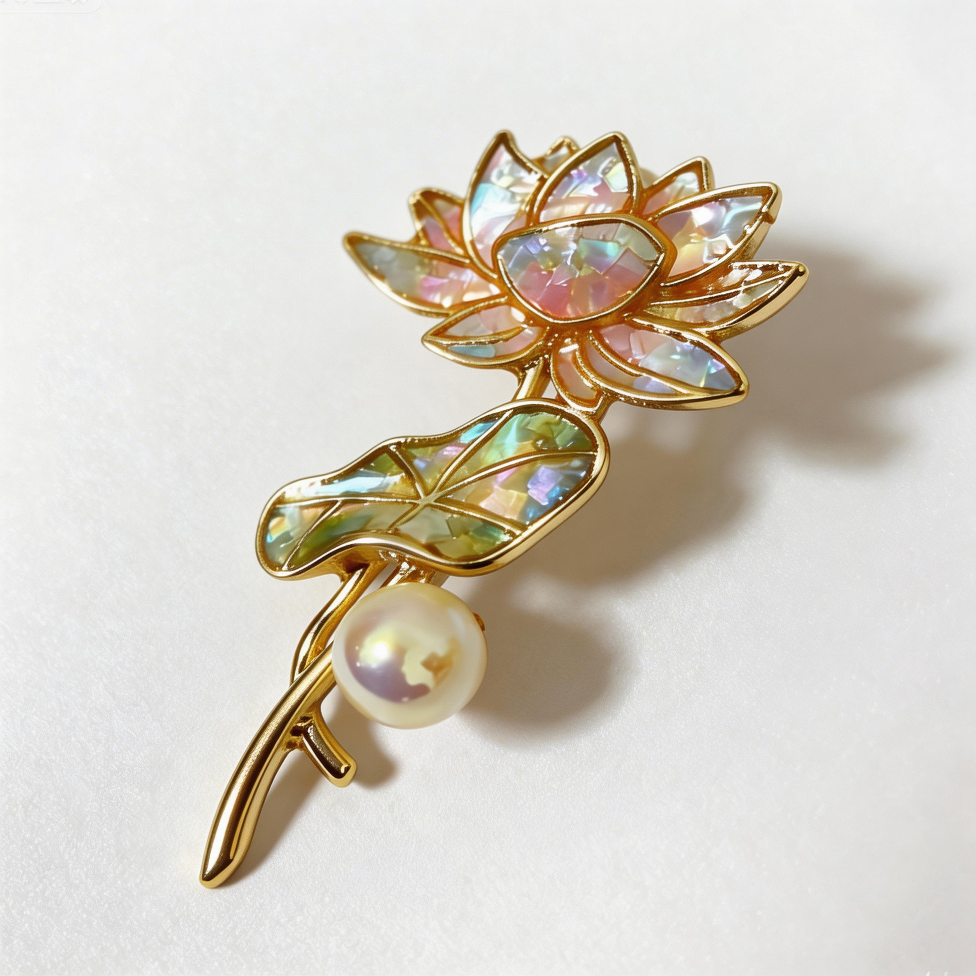 Lotus - Mother-of-Pearl Brooch Pin - Handcrafted Mother-of-Pearl Brooch by TapaCraft