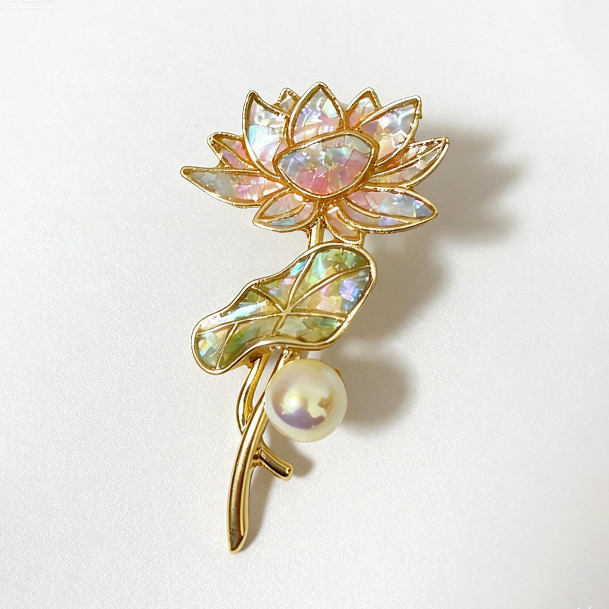 Lotus - Mother-of-Pearl Brooch Pin - Handcrafted Mother-of-Pearl Brooch by TapaCraft