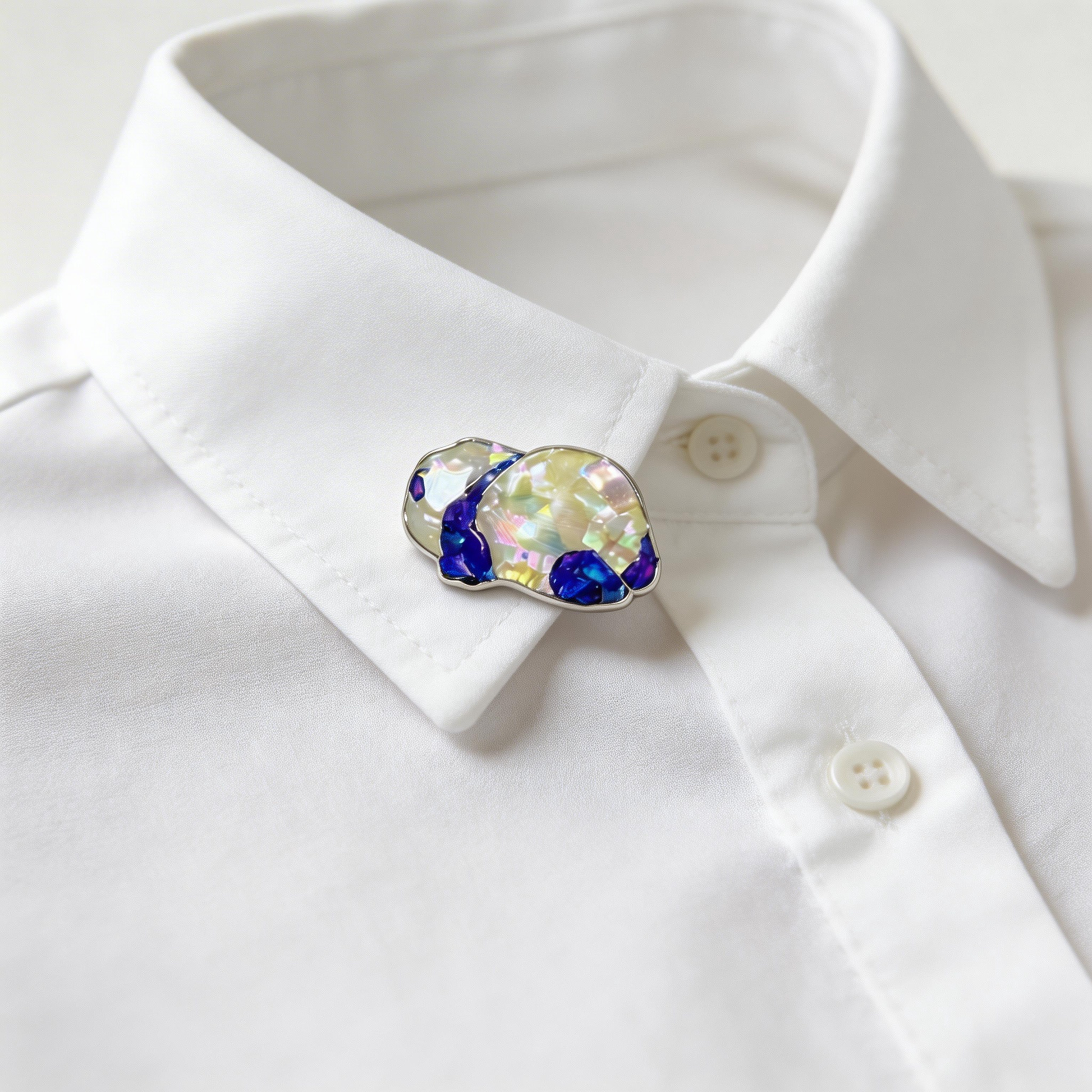 Cloud Lying Panda - Handcrafted Mother-of-Pearl Panda Lapel Pin by TapaCraft