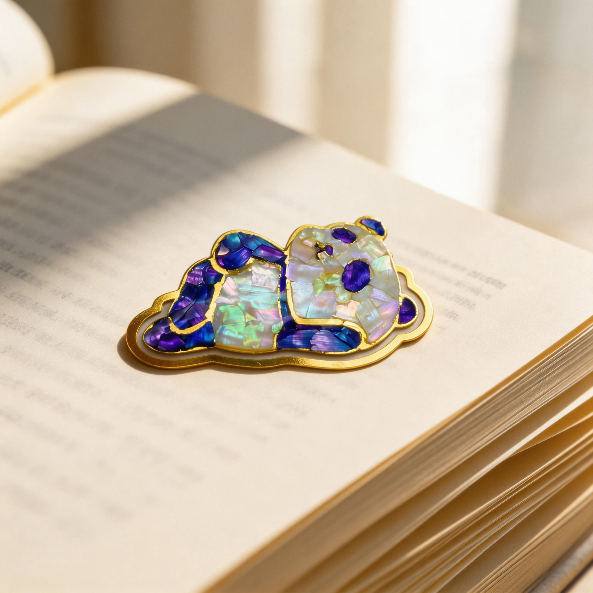 Lying Panda - Mother-of-Pearl Bookmark - Handcrafted Mother-of-Pearl Bookmark by TapaCraft