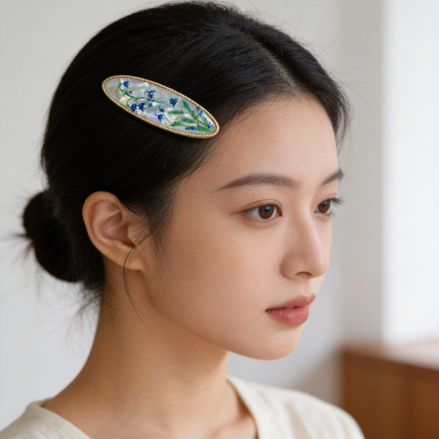Bell Flower - Mother-of-Pearl Hair Clip - Handcrafted Mother-of-Pearl Hair Clip by TapaCraft