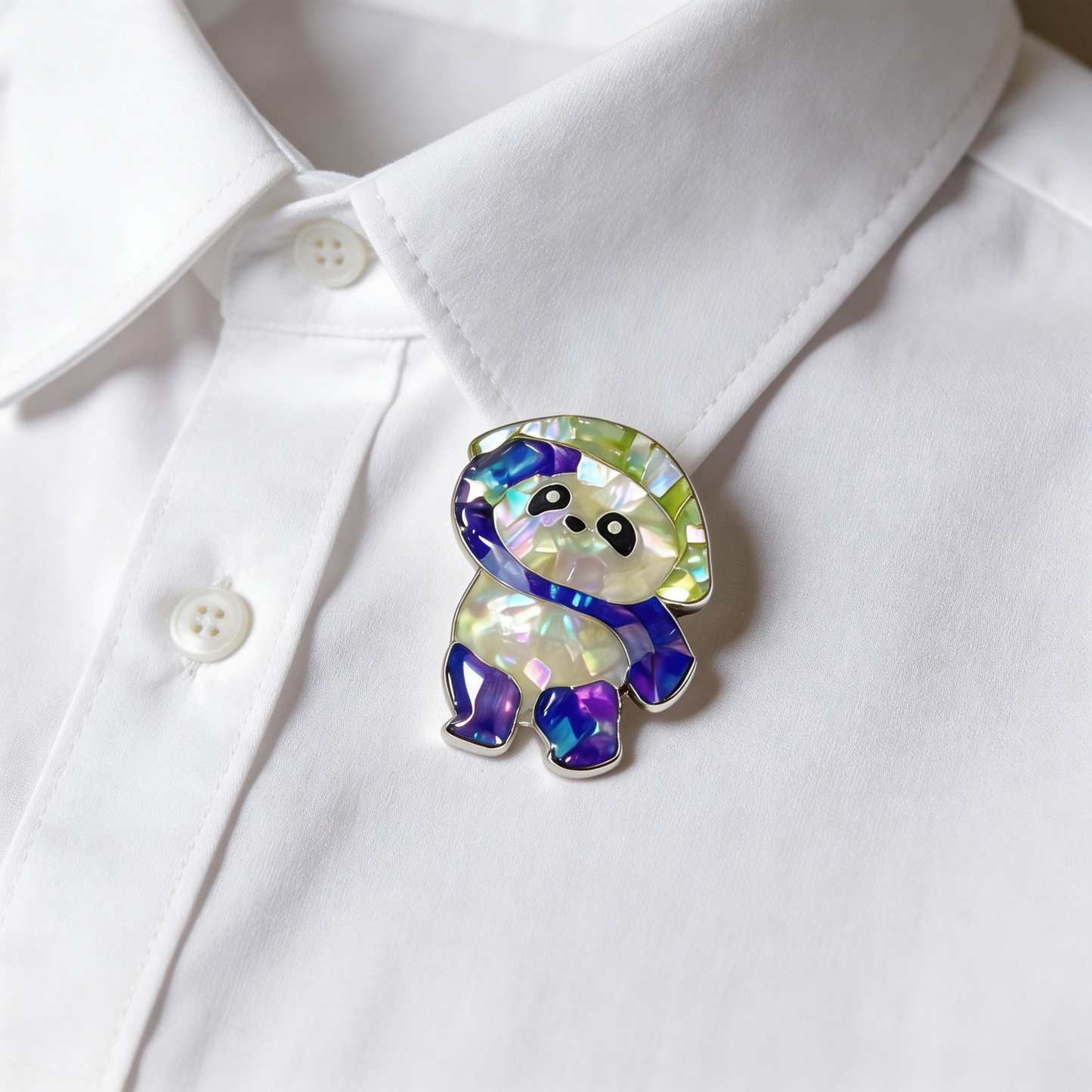 Tilted-Head Panda - Handcrafted Mother-of-Pearl Panda Lapel Pin by TapaCraft