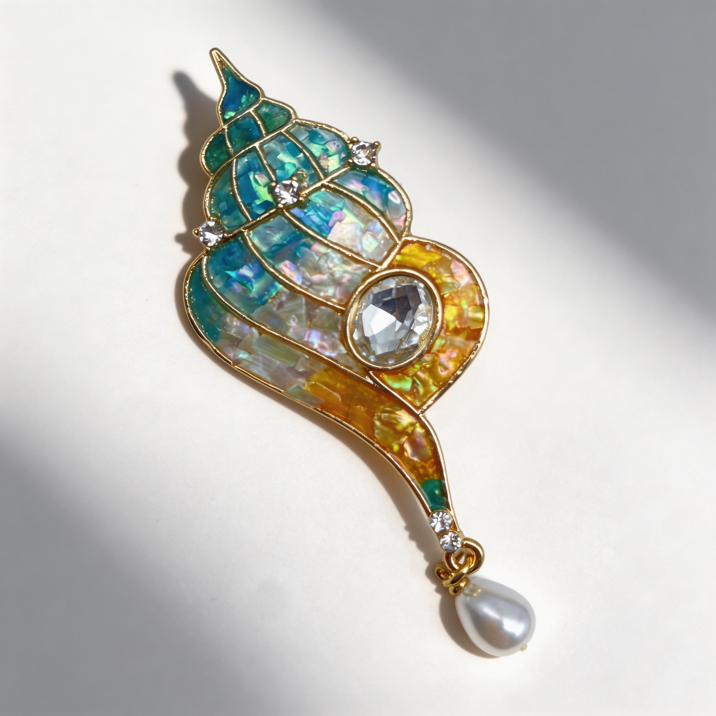 Conch Shell - Mother-of-Pearl Brooch Pin - Handcrafted Mother-of-Pearl Brooch by TapaCraft