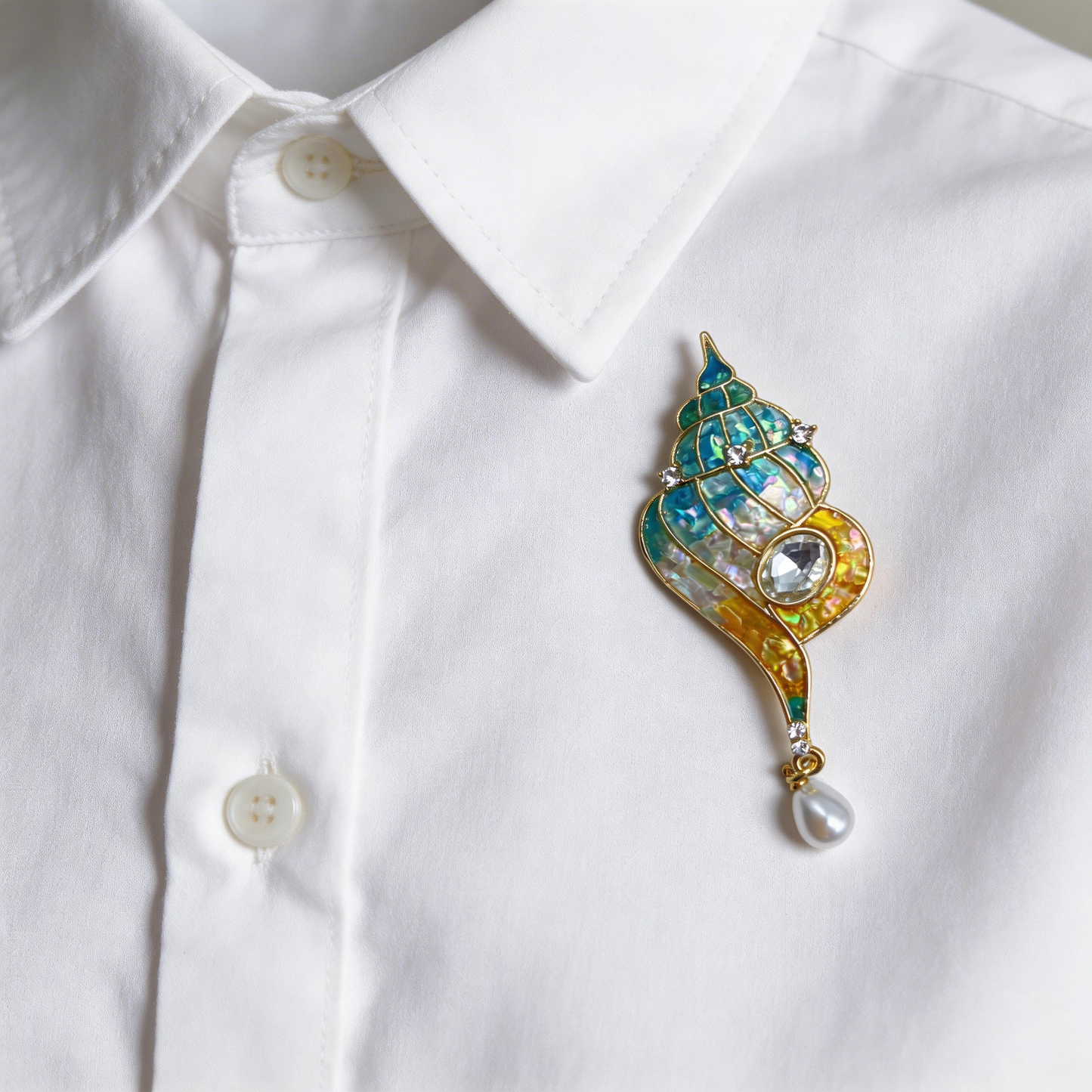 Conch Shell - Mother-of-Pearl Brooch Pin - Handcrafted Mother-of-Pearl Brooch by TapaCraft