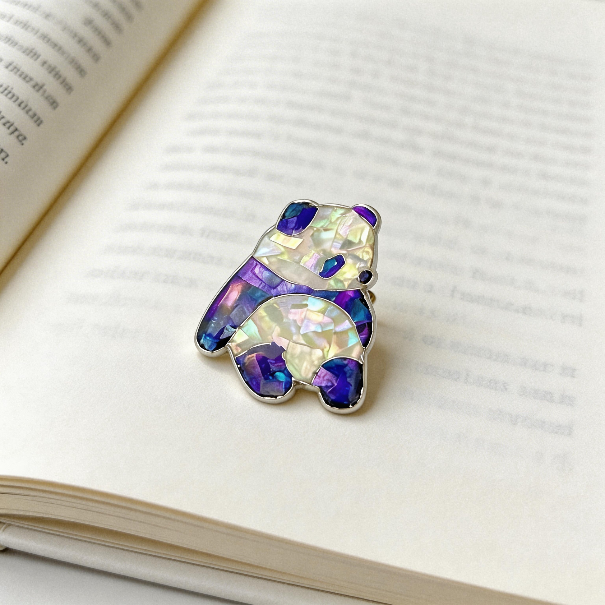 Crouching Panda - Handcrafted Mother-of-Pearl Panda Lapel Pin by TapaCraft