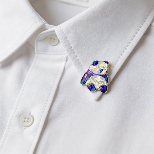Crouching Panda - Handcrafted Mother-of-Pearl Panda Lapel Pin by TapaCraft