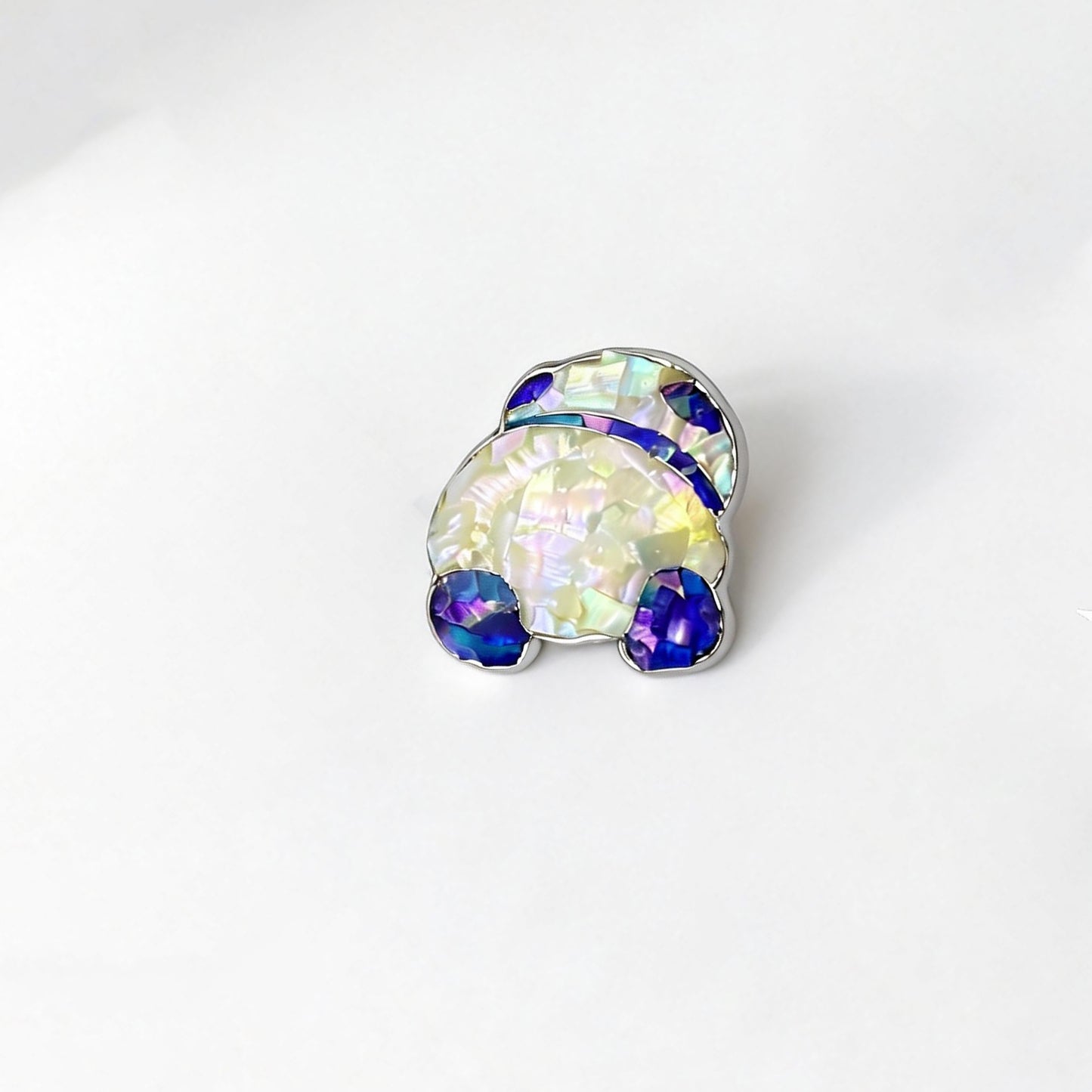 Round Lying Panda - Handcrafted Mother-of-Pearl Panda Lapel Pin by TapaCraft