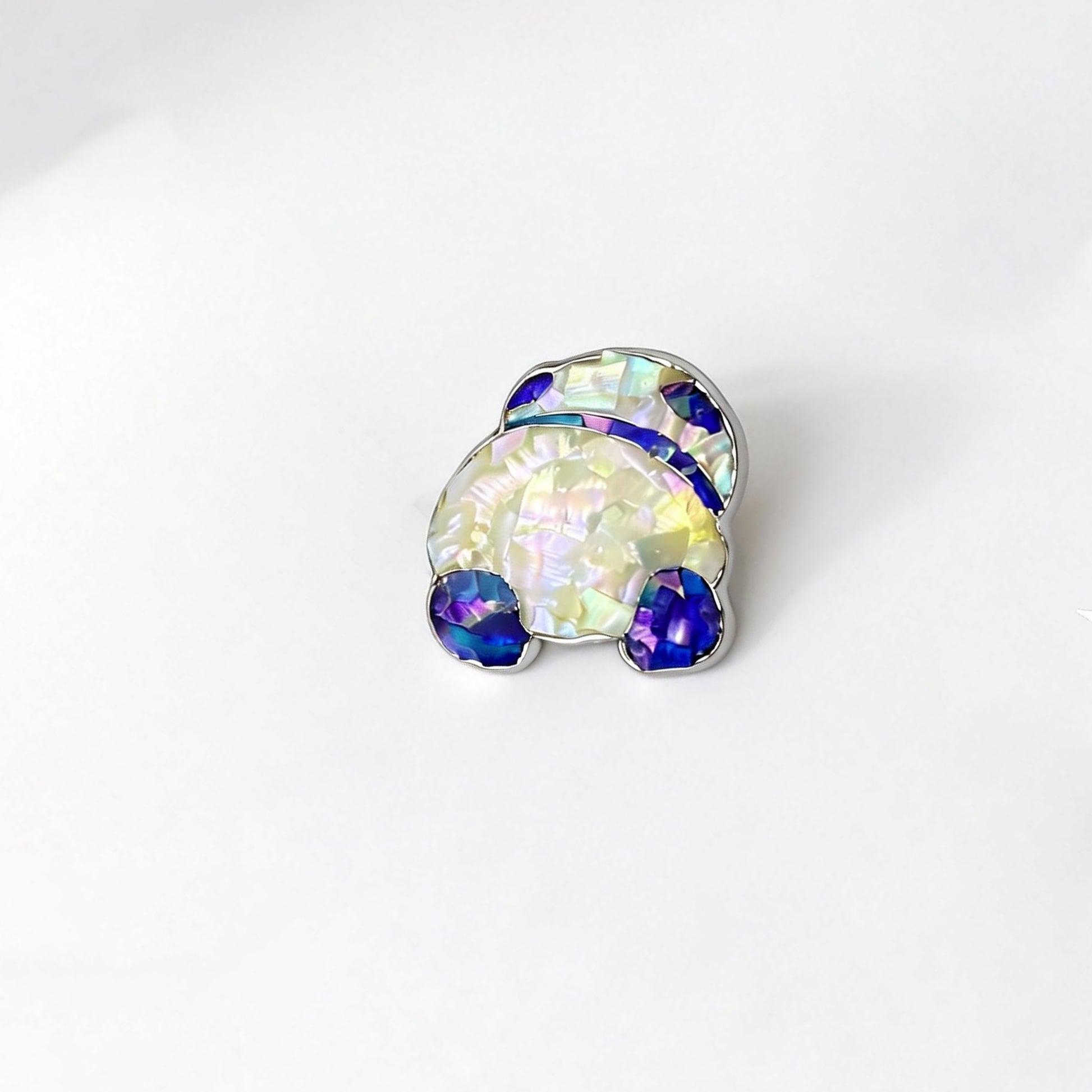 Round Lying Panda - Handcrafted Mother-of-Pearl Panda Lapel Pin by TapaCraft