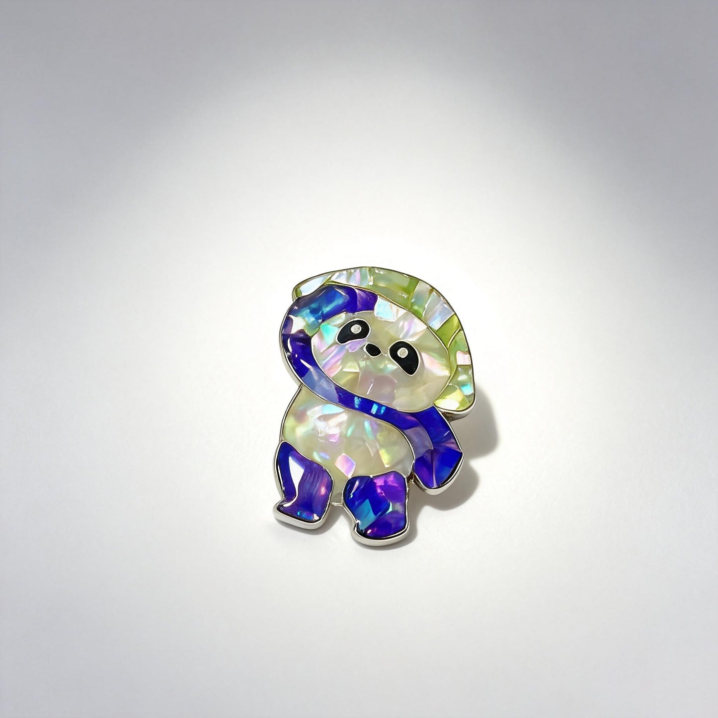 Tilted-Head Panda - Handcrafted Mother-of-Pearl Panda Lapel Pin by TapaCraft
