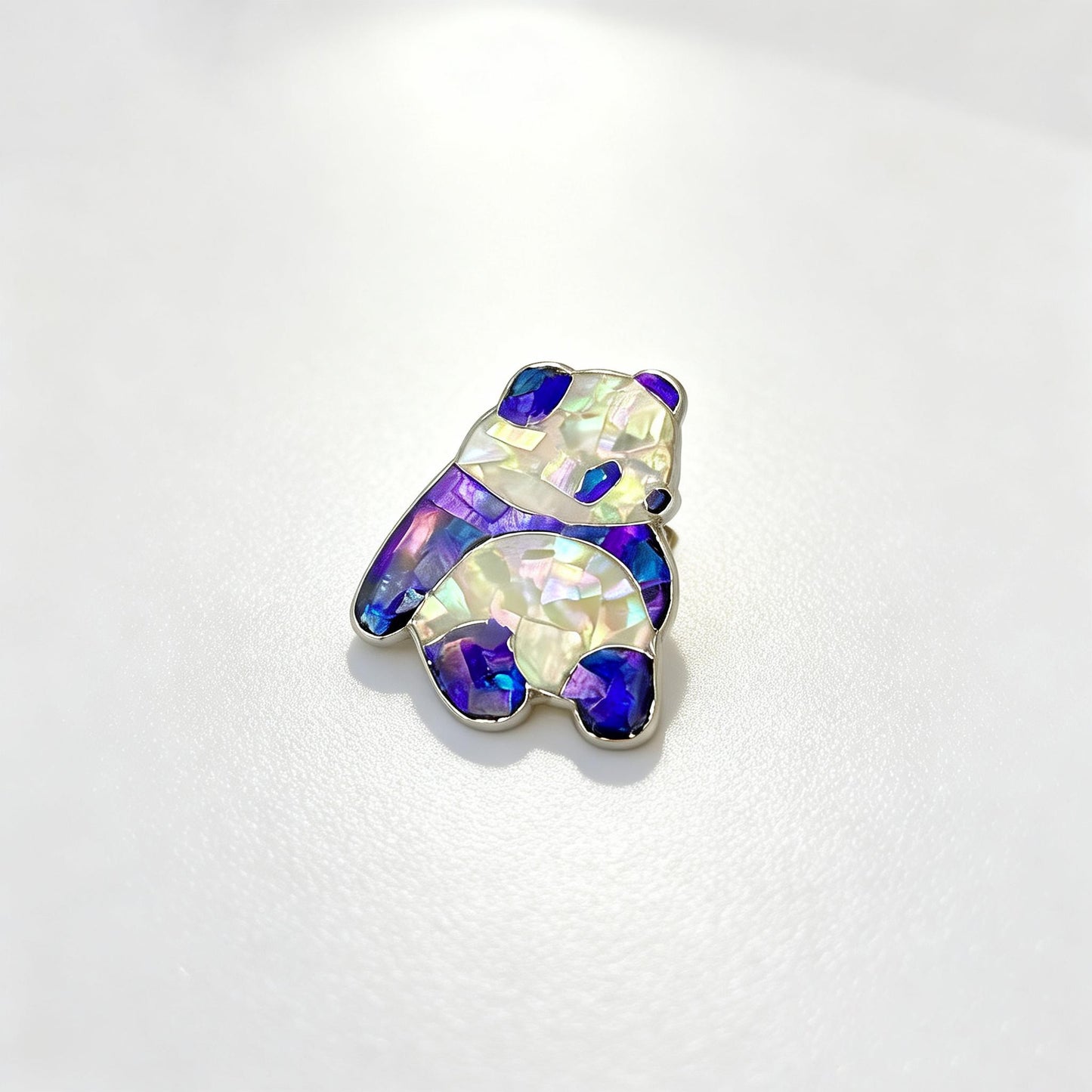 Crouching Panda - Handcrafted Mother-of-Pearl Panda Lapel Pin by TapaCraft