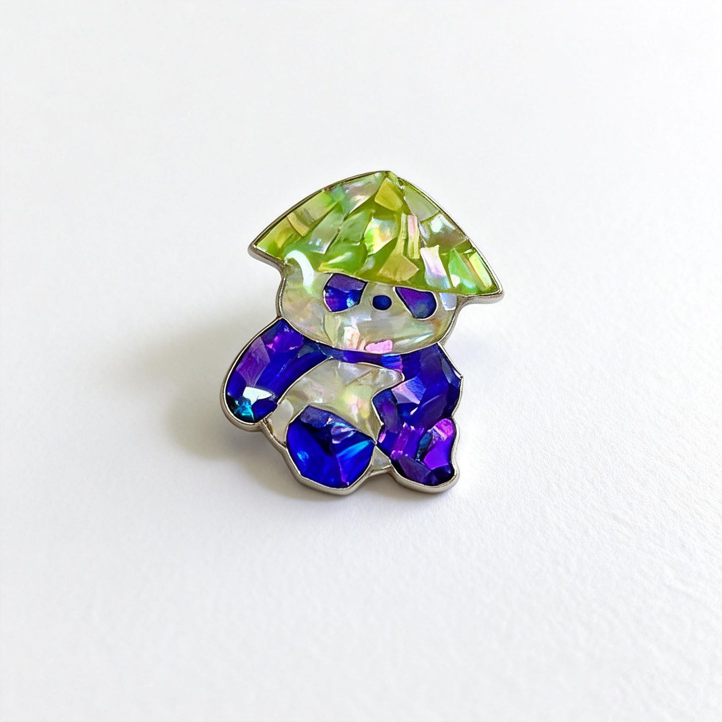 Mushroom Hat Panda - Handcrafted Mother-of-Pearl Panda Lapel Pin by TapaCraft