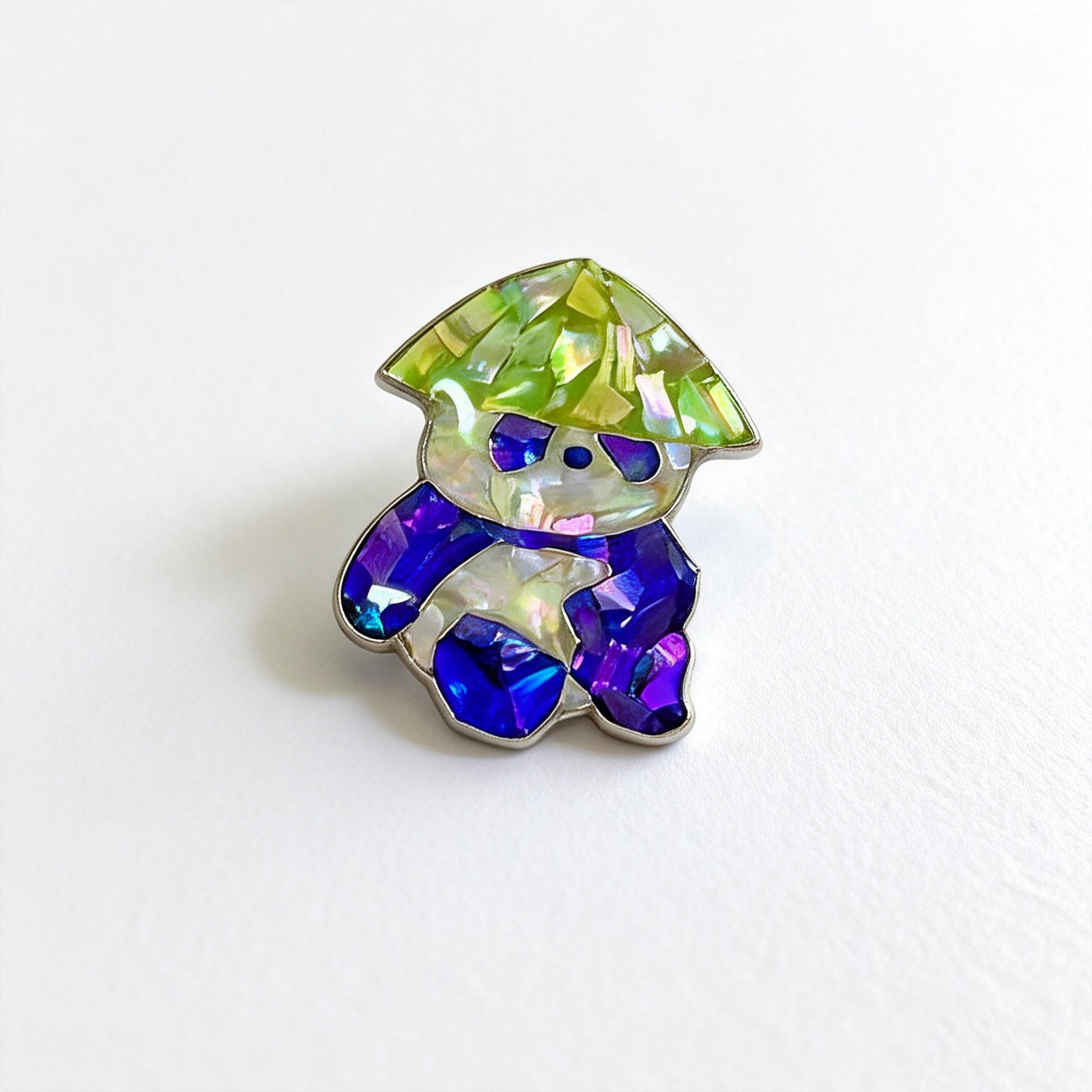 Mushroom Hat Panda - Handcrafted Mother-of-Pearl Panda Lapel Pin by TapaCraft