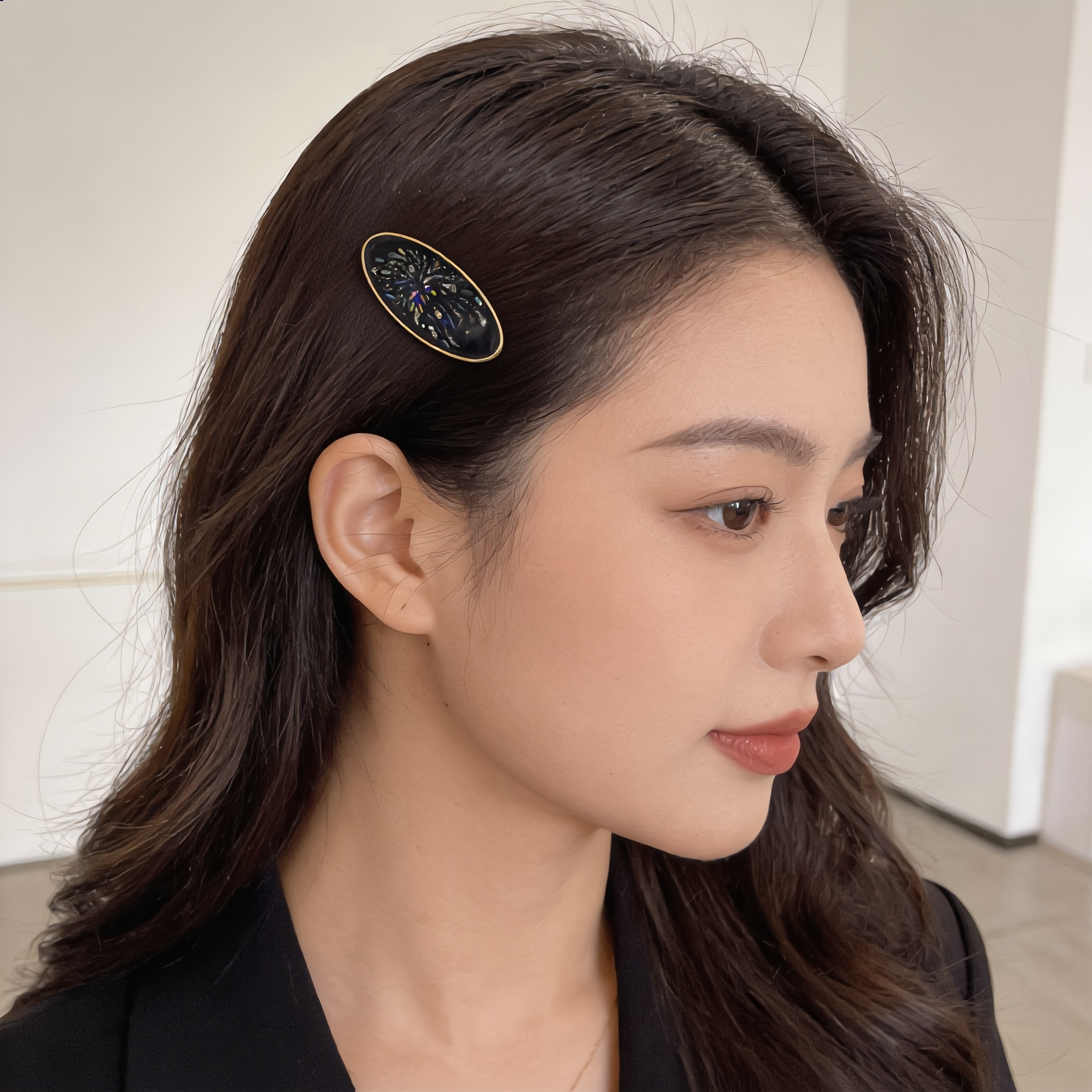 Fireworks Black - Handcrafted Mother-of-Pearl Hair Clip by TapaCraft