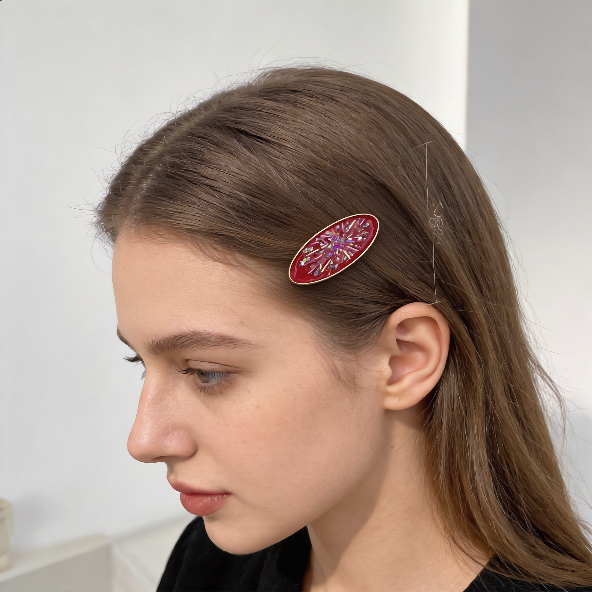 Fireworks Red - Handcrafted Mother-of-Pearl Hair Clip by TapaCraft