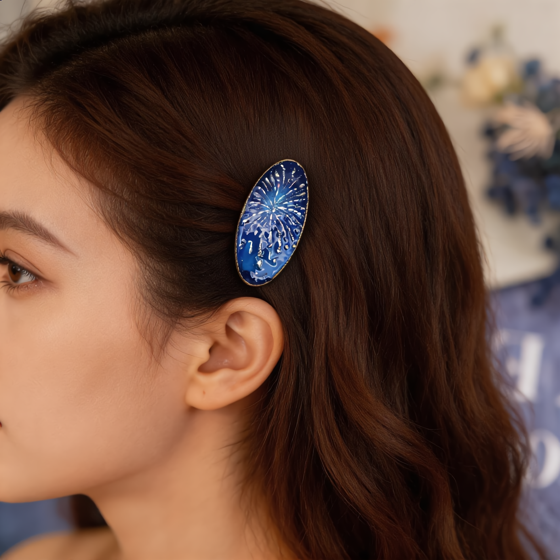 Fireworks Raden Hair Clip - Handcrafted Mother-of-Pearl Hair Clip by TapaCraft